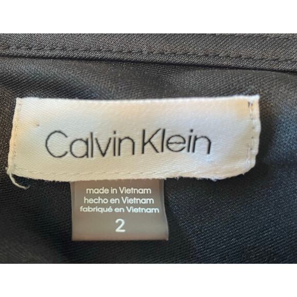 Calvin Klein Dress Black Floral Sleeveless Ruffle Hem Tie Back Neck Sz 2 Lined - Picture 2 of 11